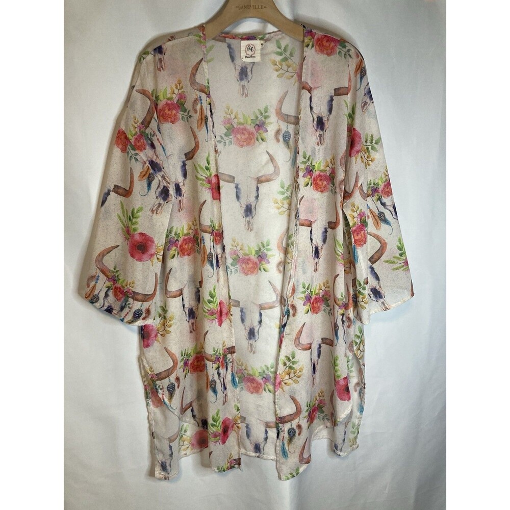 Boho Western Coverup Cardigan Longhorn M/L Sheer Skull Coastal Vacation Resort